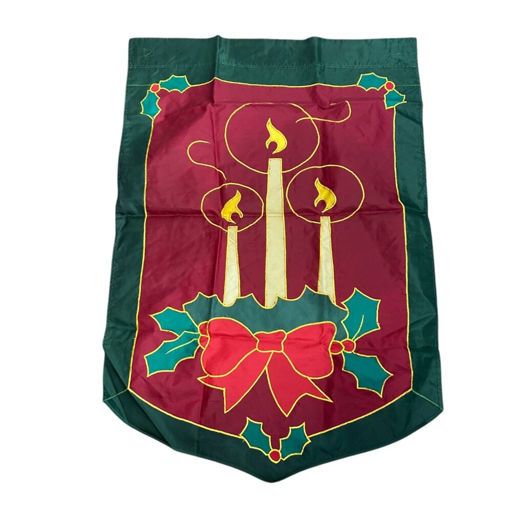 Christmas Garden Yard Flag Candles Bow Holly Red Green 28" X 39" Holiday